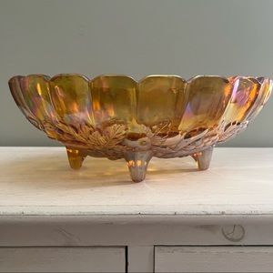 Amber Carnival Glass Vintage Footed Fruit Bowl Vintage 1960s